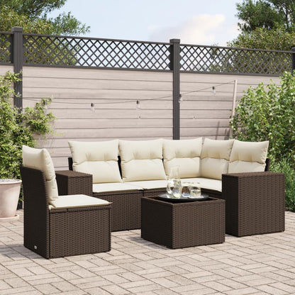 Set Sofás De Jardín 6 Piezas Y Cojines Ratán Sintético Marrón