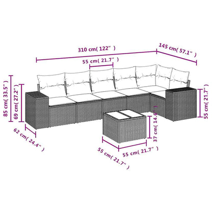 Set Sofás De Jardín 7 Piezas Y Cojines Ratán Sintético Beige