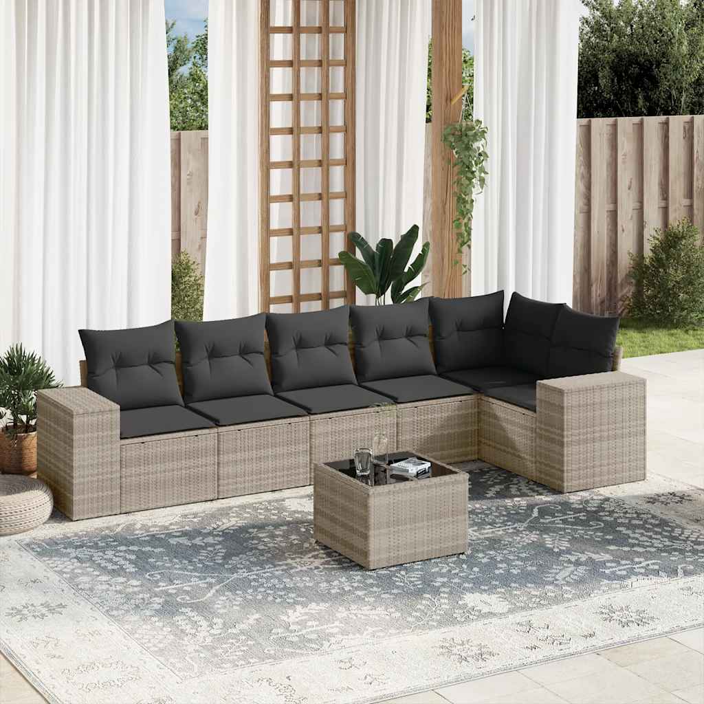 Set De Sofás De Jardín 7 Pzas Con Cojines Ratán Pe