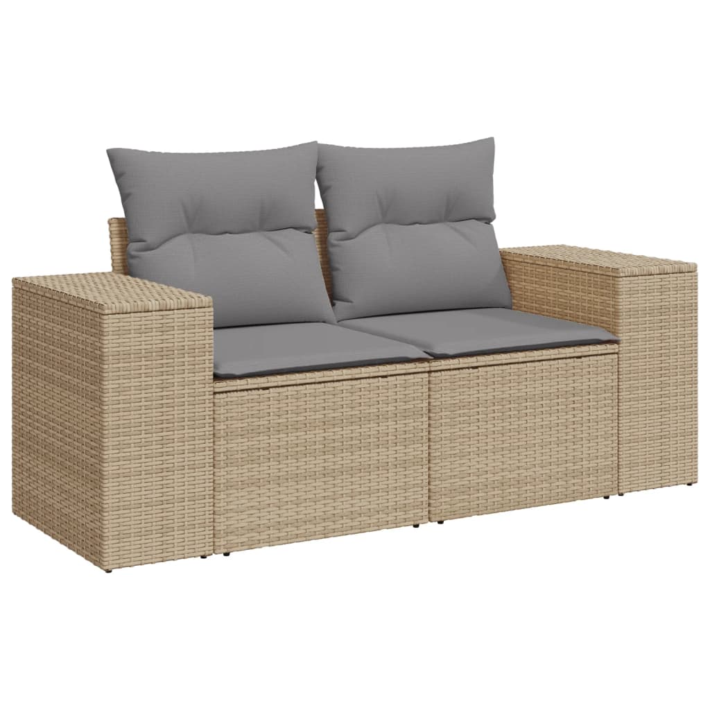 Set Sofás De Jardín 7 Piezas Y Cojines Ratán Sintético Beige