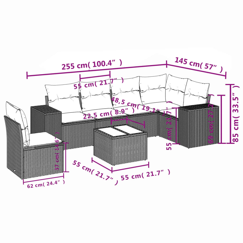 Set Sofás De Jardín 7 Piezas Y Cojines Ratán Sintético Beige