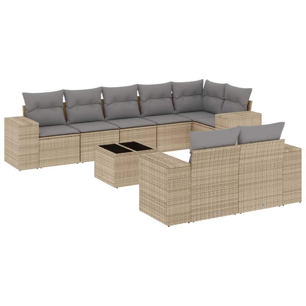 Set De Sofás De Jardín 9 Pzas Con Cojines Ratán Sintético Beige