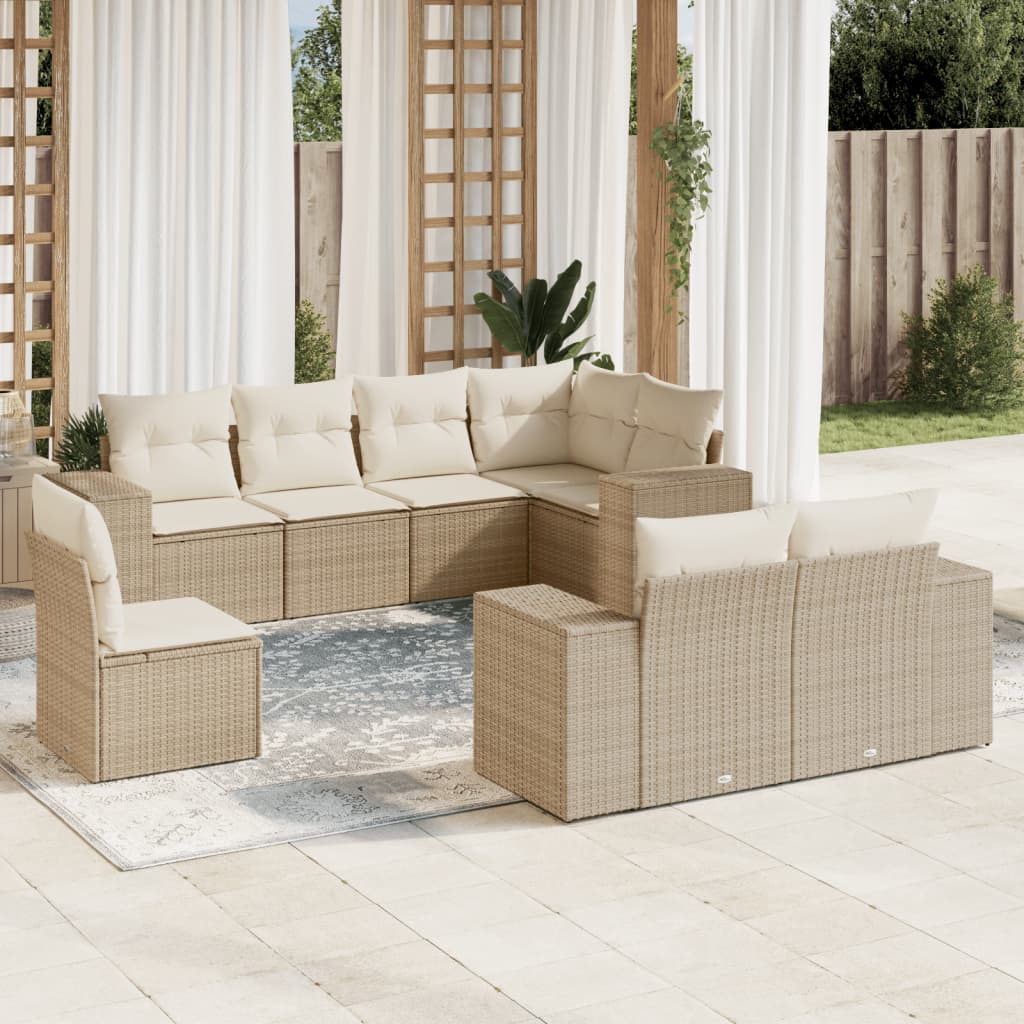 Set Sofás De Jardín 8 Piezas Y Cojines Ratán Sintético Marrón