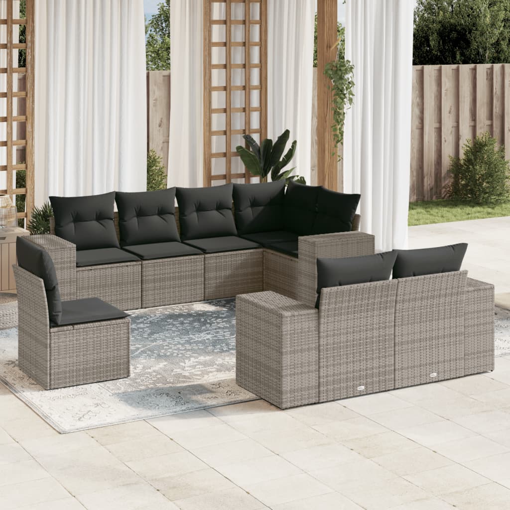 Set Sofás De Jardín 8 Piezas Y Cojines Ratán Sintético Marrón