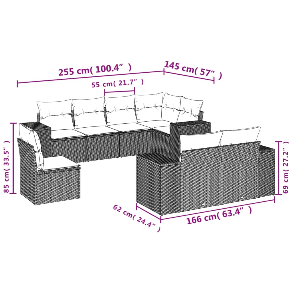 Set Sofás De Jardín 8 Piezas Y Cojines Ratán Sintético Marrón