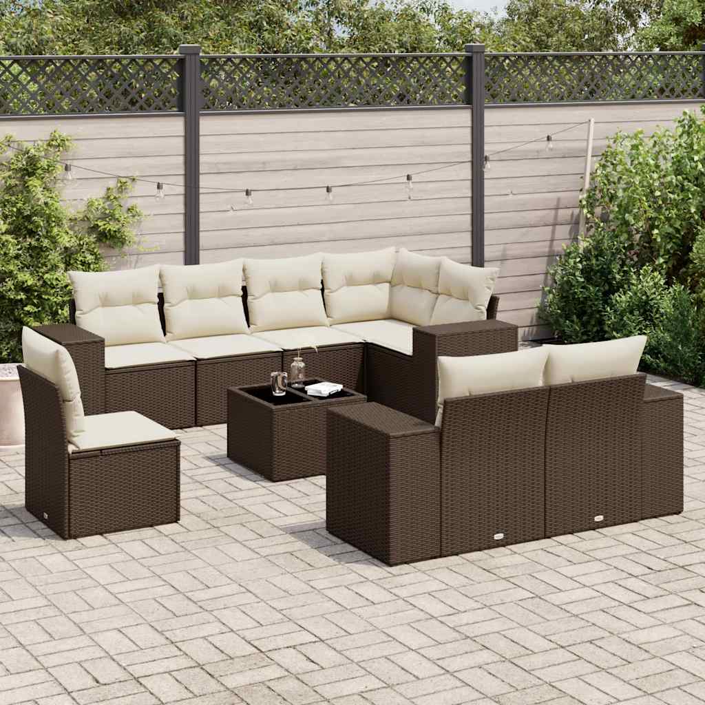Set Sofás De Jardín 8 Piezas Y Cojines Ratán Sintético Marrón
