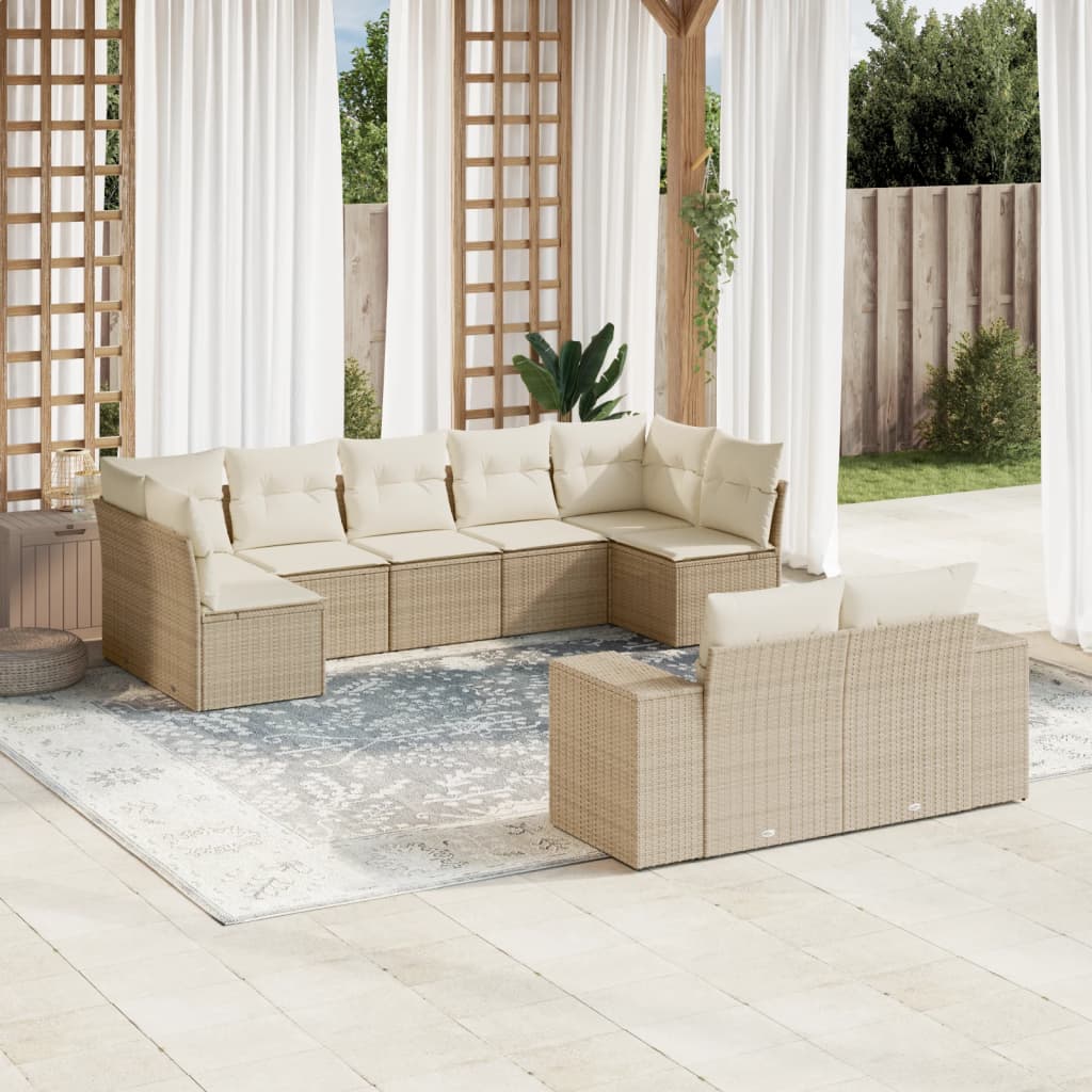 Set Sofás Jardín 10 Pzas Con Cojines Ratán Sintético