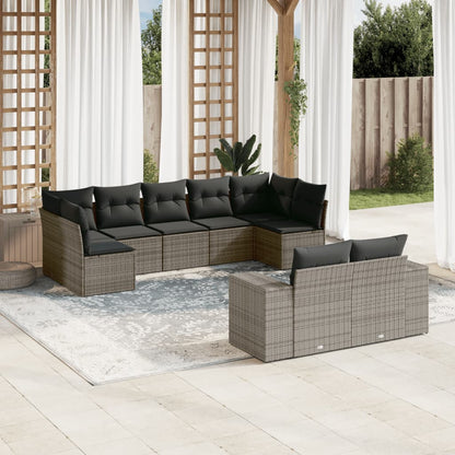 Set Sofás Jardín 10 Pzas Con Cojines Ratán Sintético
