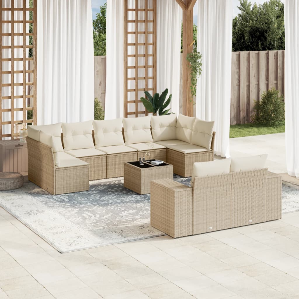 Set Sofás Jardín 10 Pzas Con Cojines Ratán Sintético