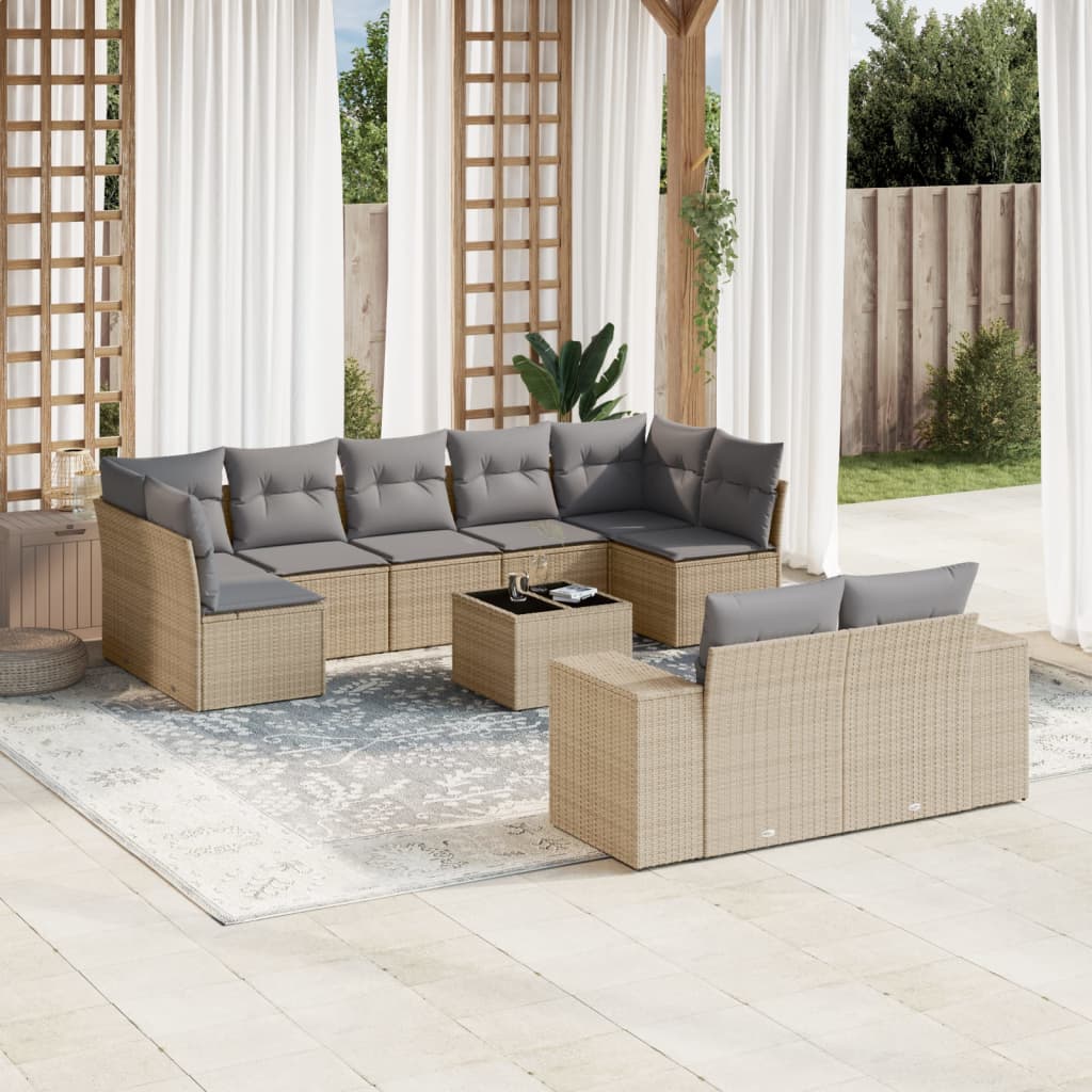 Set Sofás Jardín 10 Pzas Con Cojines Ratán Sintético