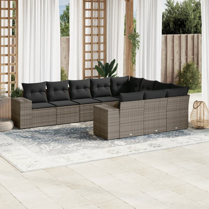 Set De Sofás De Jardín 10 Pzas Y Cojines Ratán Sintético Marrón