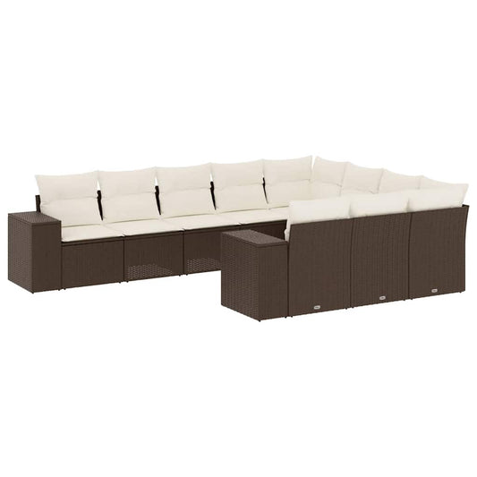 Set De Sofás De Jardín 10 Pzas Y Cojines Ratán Sintético Marrón