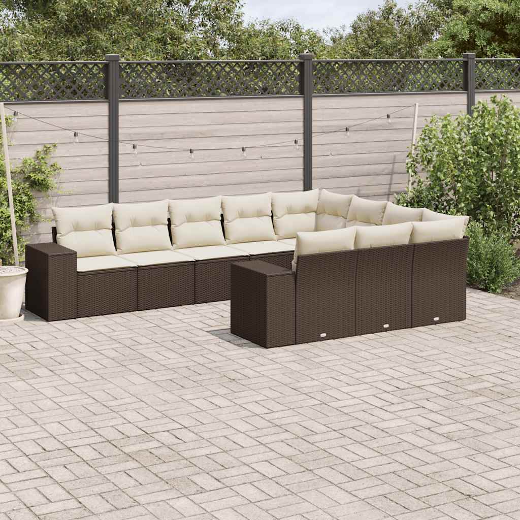Set De Sofás De Jardín 10 Pzas Y Cojines Ratán Sintético Marrón