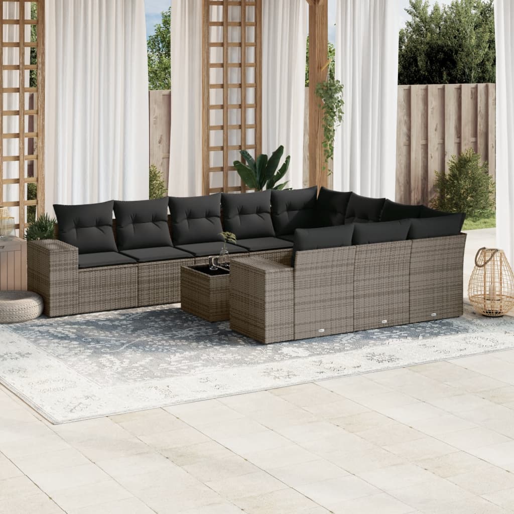 Set De Sofás De Jardín 10 Pzas Y Cojines Ratán Sintético Marrón