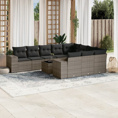 Set De Sofás De Jardín 10 Pzas Y Cojines Ratán Sintético Marrón