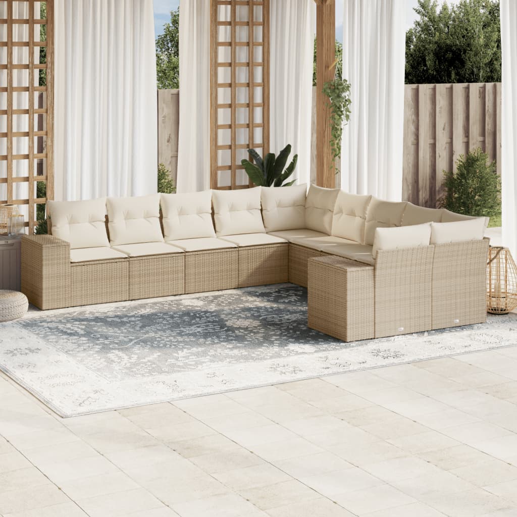 Set De Sofás De Jardín 10 Pzas Y Cojines Ratán Sintético Marrón