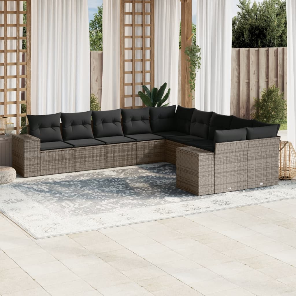 Set De Sofás De Jardín 10 Pzas Y Cojines Ratán Sintético Marrón