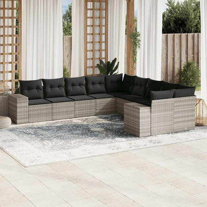 Set De Sofás De Jardín 10 Pzas Y Cojines Ratán Sintético Marrón