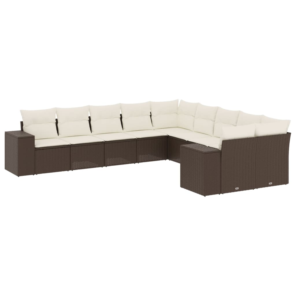 Set De Sofás De Jardín 10 Pzas Y Cojines Ratán Sintético Marrón