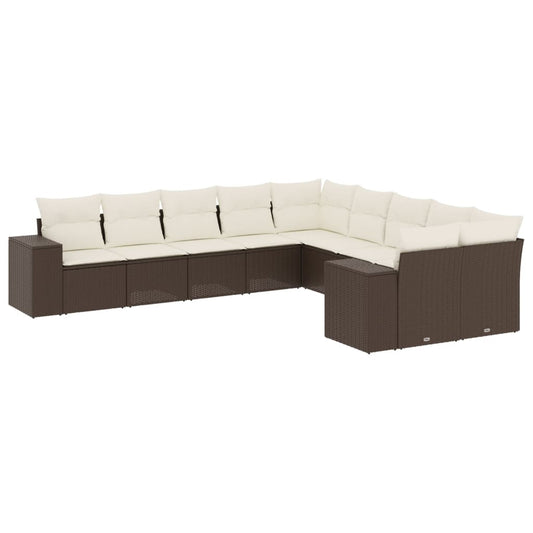 Set De Sofás De Jardín 10 Pzas Y Cojines Ratán Sintético Marrón