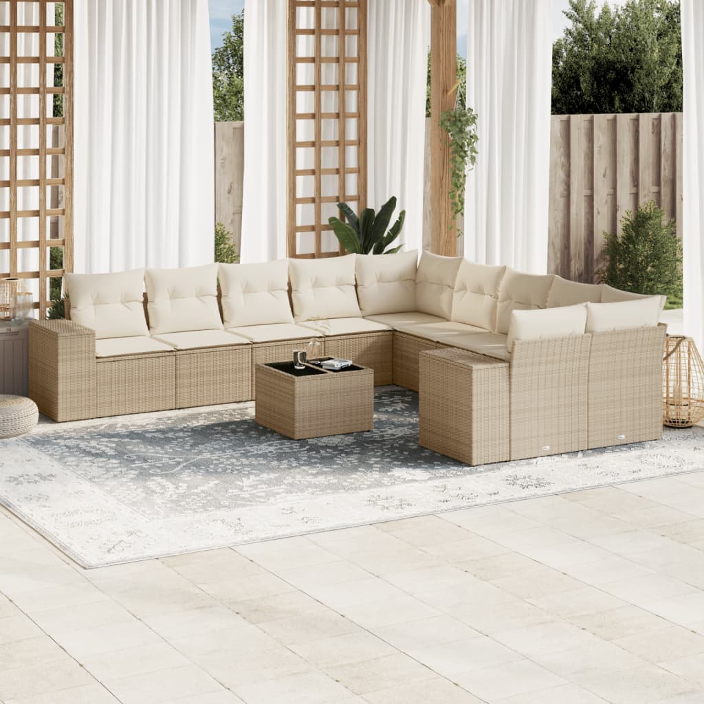 Set De Sofás De Jardín 10 Pzas Y Cojines Ratán Sintético Marrón