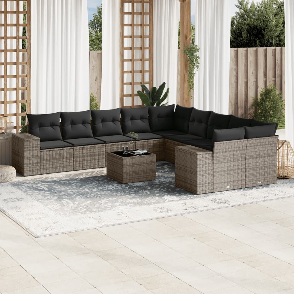 Set De Sofás De Jardín 10 Pzas Y Cojines Ratán Sintético Marrón