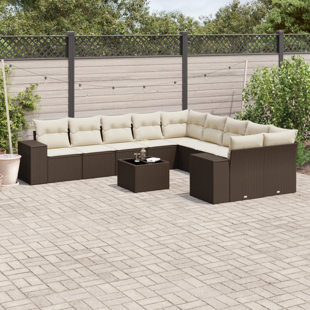 Set De Sofás De Jardín 10 Pzas Y Cojines Ratán Sintético Marrón