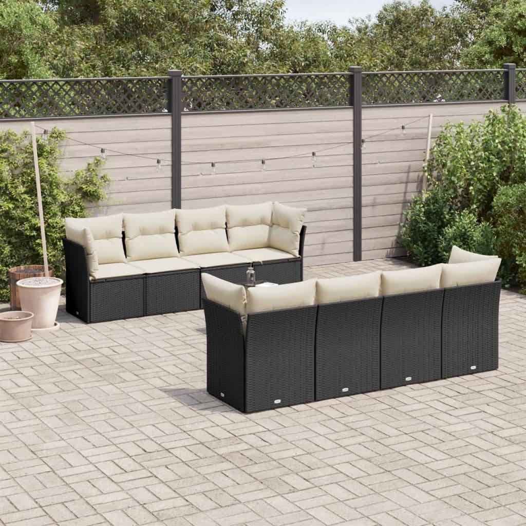 Set De Sofás De Jardín 9 Pzas Con Cojines Ratán Sintético Beige