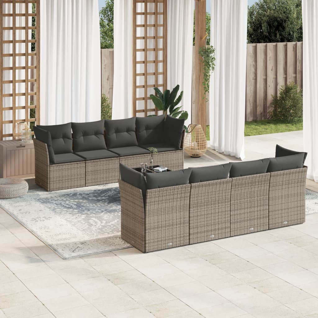 Set De Sofás De Jardín 9 Pzas Con Cojines Ratán Sintético Beige