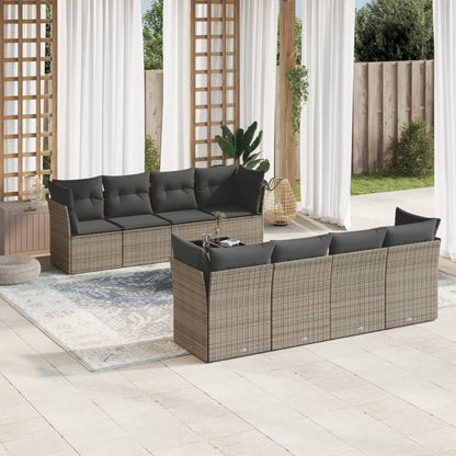 Set De Sofás De Jardín 9 Pzas Con Cojines Ratán Sintético Beige
