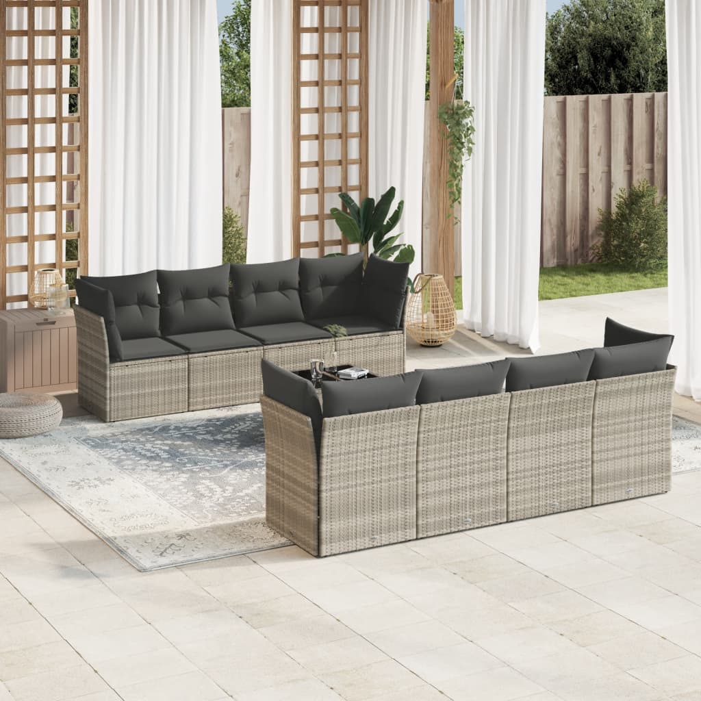 Set De Sofás De Jardín 9 Pzas Con Cojines Ratán Sintético Beige