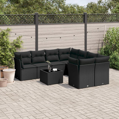 Set De Sofás De Jardín 9 Pzas Con Cojines Ratán Sintético Beige