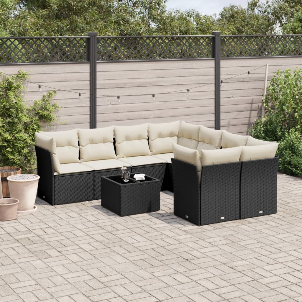 Set De Sofás De Jardín 9 Pzas Con Cojines Ratán Sintético Beige