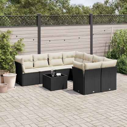 Set De Sofás De Jardín 9 Pzas Con Cojines Ratán Sintético Beige