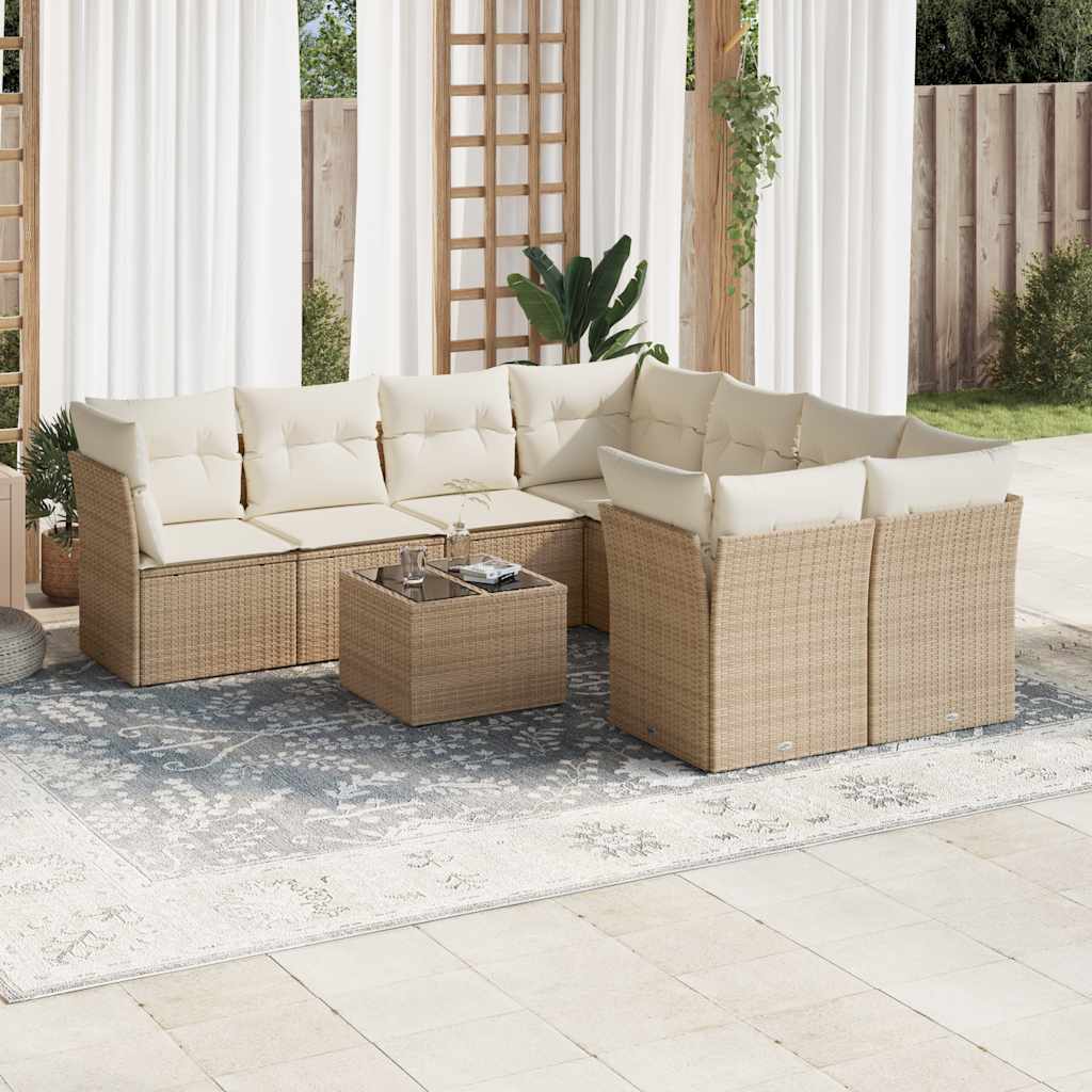 Set De Sofás De Jardín 9 Pzas Con Cojines Ratán Sintético Beige