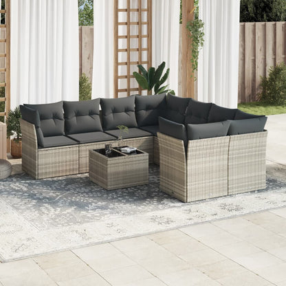 Set De Sofás De Jardín 9 Pzas Con Cojines Ratán Sintético Beige
