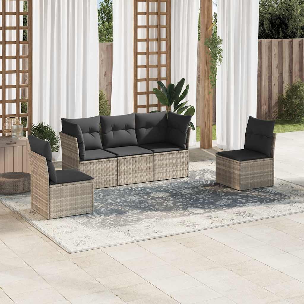 Set Comedor De Jardín 5 Piezas Y Cojines Ratán Sintético Marrón
