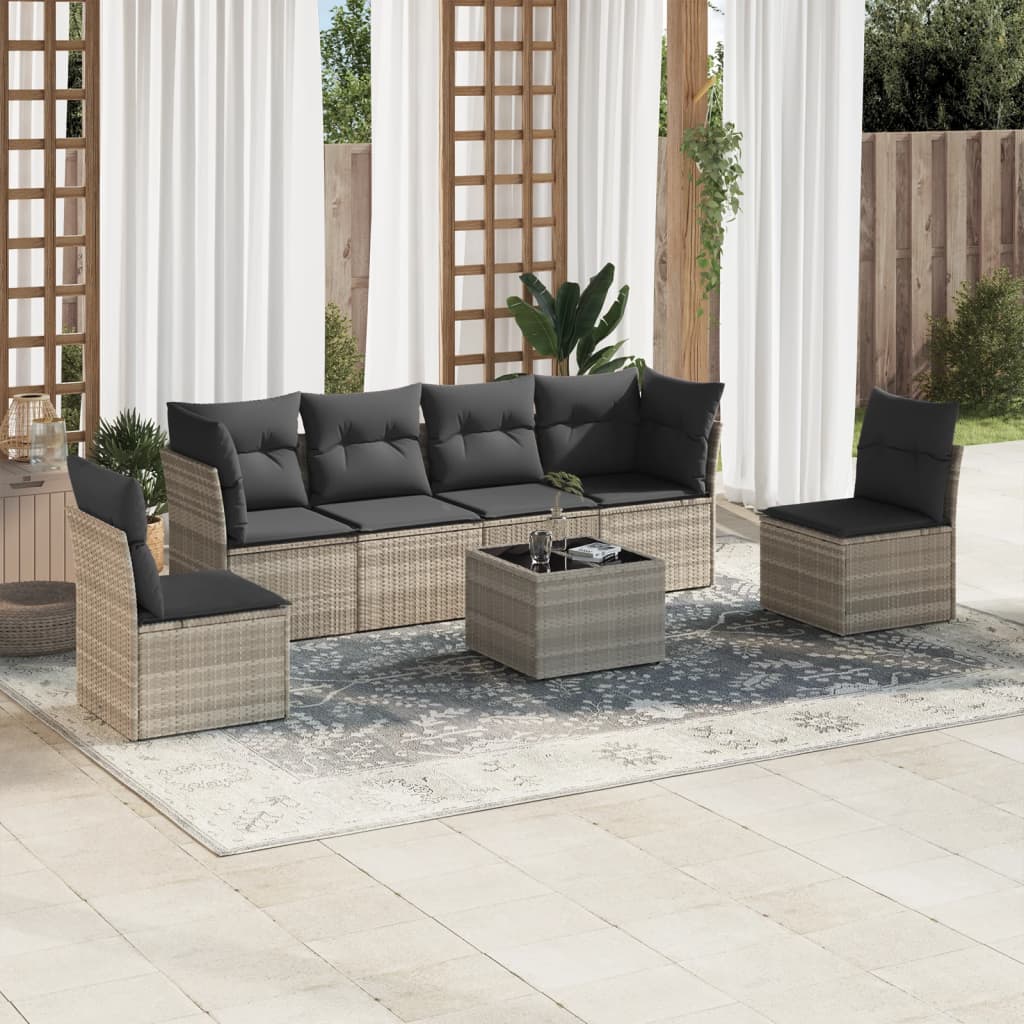 Set De Sofás De Jardín 7 Pzas Con Cojines Ratán Pe