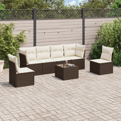 Set De Sofás De Jardín 7 Pzas Con Cojines Ratán Pe