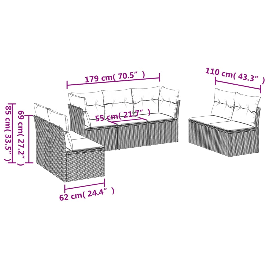 Set De Sofás De Jardín 7 Pzas Con Cojines Ratán Pe
