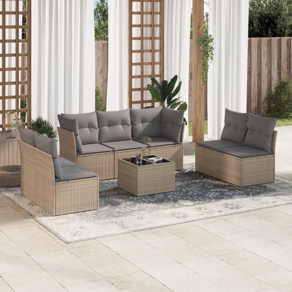 Set De Sofás De Jardín 7 Pzas Con Cojines Ratán Pe