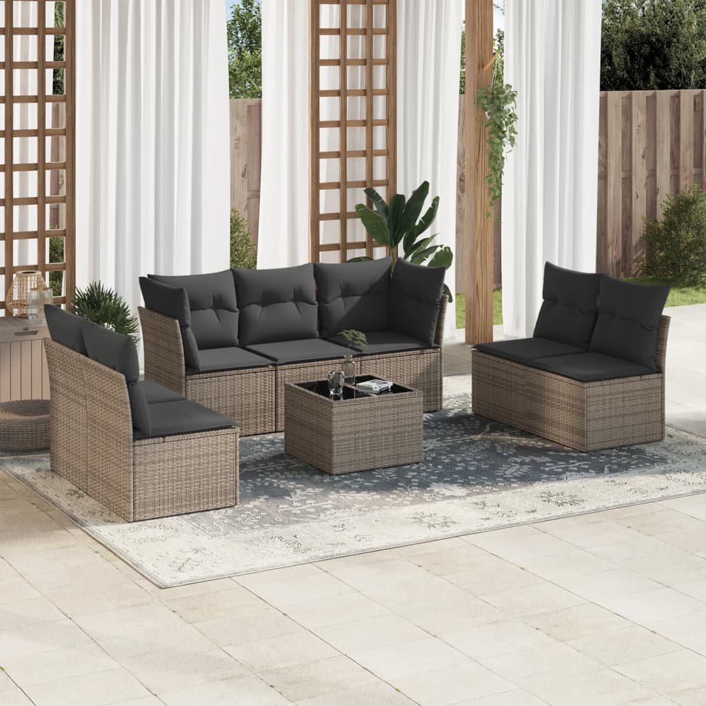 Set De Sofás De Jardín 7 Pzas Con Cojines Ratán Pe