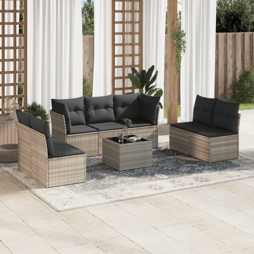 Set De Sofás De Jardín 7 Pzas Con Cojines Ratán Pe