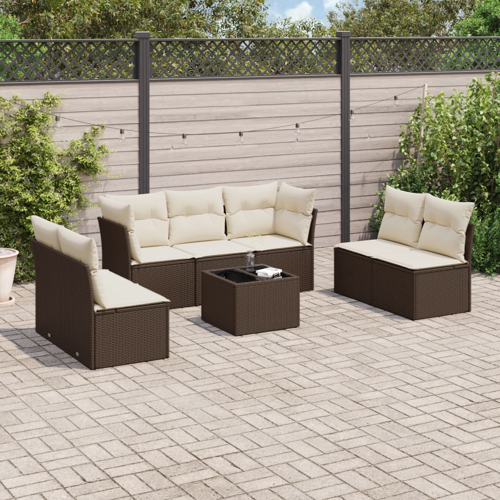 Set De Sofás De Jardín 7 Pzas Con Cojines Ratán Pe