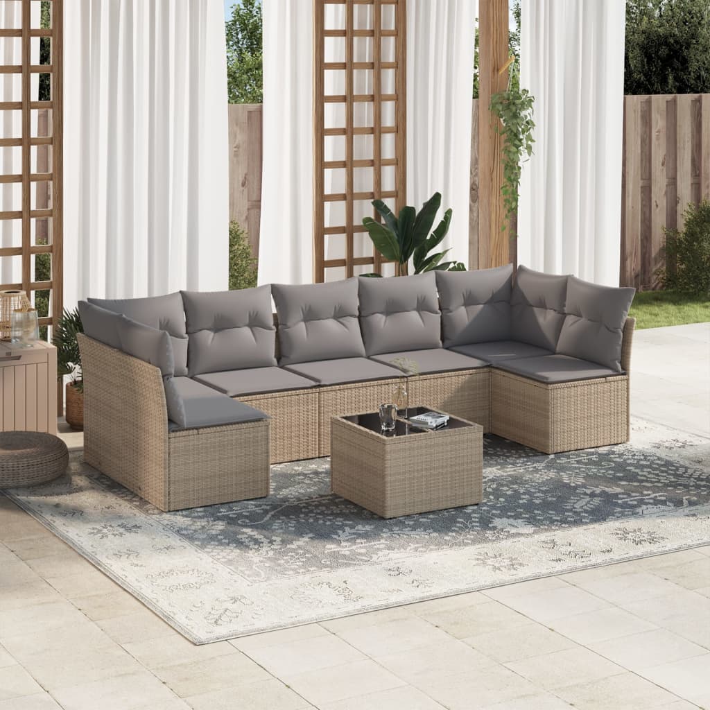Set De Sofás De Jardín 8 Pzas Y Cojines Ratán Sintético Gris
