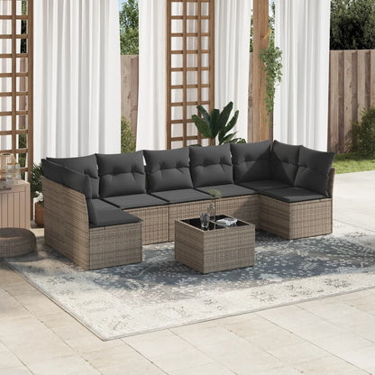 Set De Sofás De Jardín 8 Pzas Y Cojines Ratán Sintético Gris