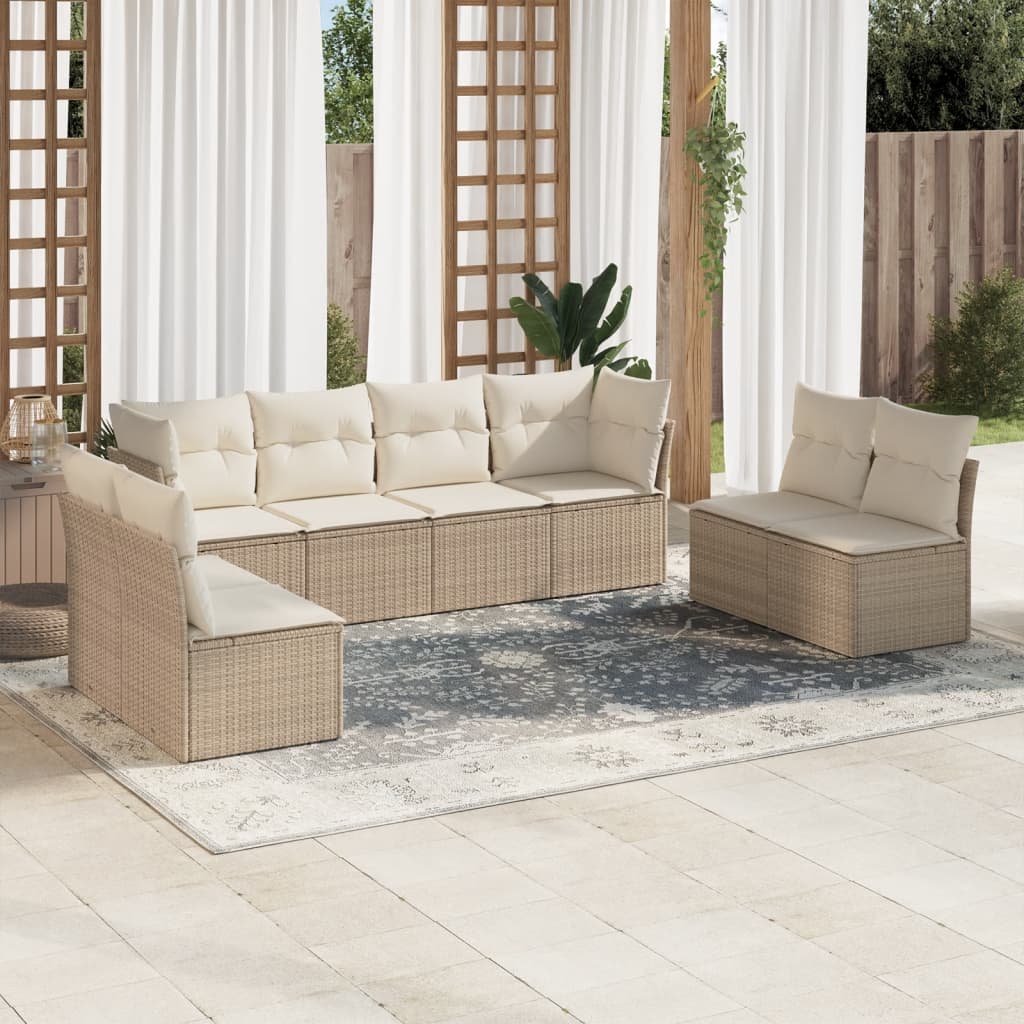 Set De Sofás De Jardín 9 Pzas Y Cojines Ratán Sintético Marrón