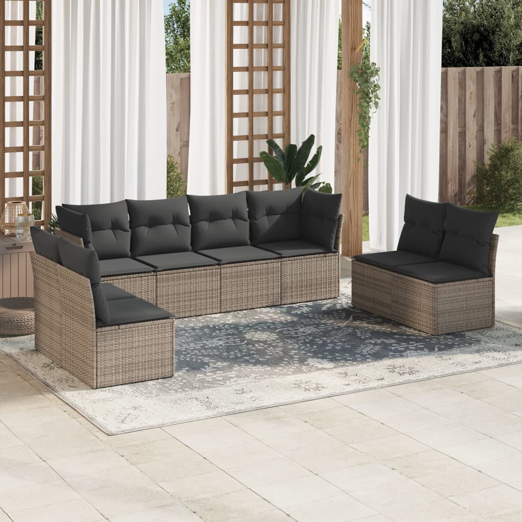 Set De Sofás De Jardín 9 Pzas Y Cojines Ratán Sintético Marrón