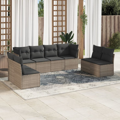 Set De Sofás De Jardín 9 Pzas Y Cojines Ratán Sintético Marrón