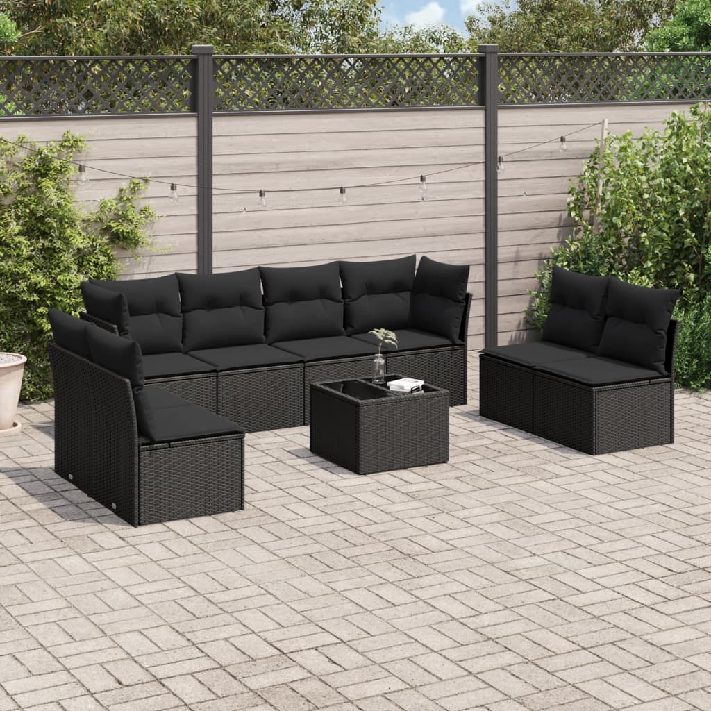 Set De Sofás De Jardín 9 Pzas Y Cojines Ratán Sintético Marrón